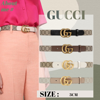 Gucci GG Supreme Canvas Double G Buckle Belt เข็มขัดผู้หญิง 3CM (Please note waist size when ordering)