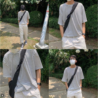 stripe tee - เสื้อยืดโอเวอร์ไซส์ผ้าร่องริ้ว