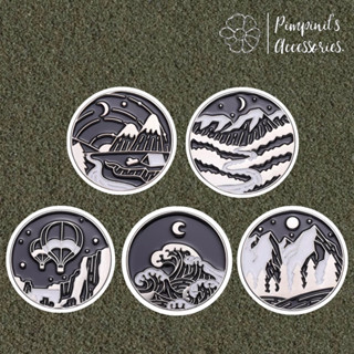 ʕ •ᴥ•ʔ ✿ พร้อมส่ง : เข็มกลัดเซ็ทภูเขา,พระจันทร์และบอลลูน | Mountain, Moon &amp; Balloon Enamel Brooch Pin Set.