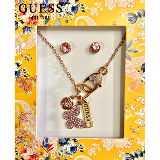 GUESS SET ต่างหูเพชรชมพู + สร้อยคอผีเสื้อ