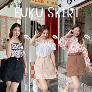 .*♡ FUKU SKIRT - กระโปรงสั้นเอวสูง ทรงเอ ผ้าลูกฟูก มีกระดุมและกระเป๋า♡