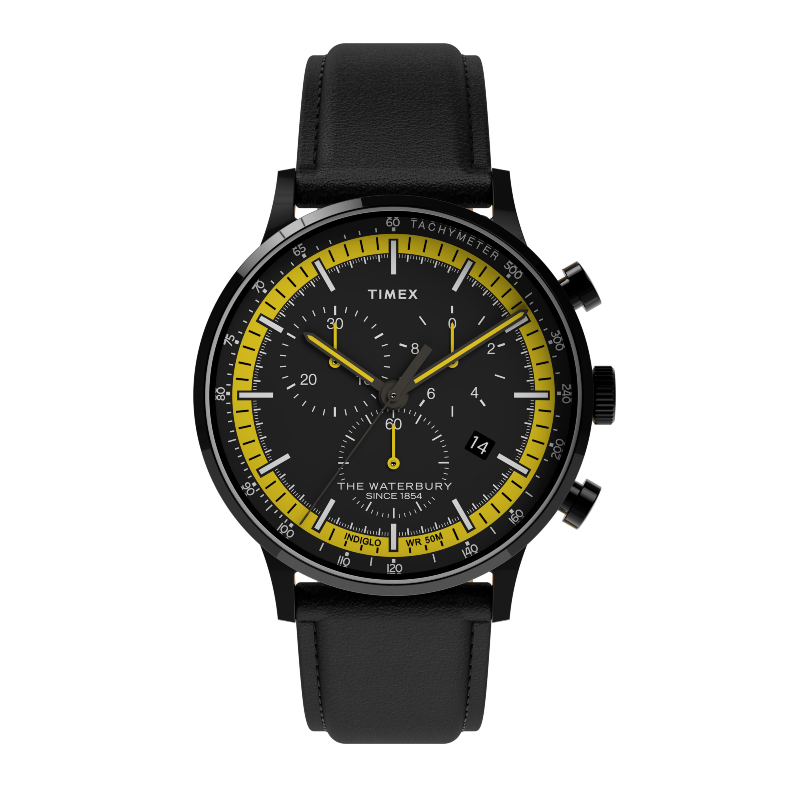 Timex TW2U04800 Waterbury Classic นาฬิกาข้อมือผู้ชาย สายหนัง Black/Yellow หน้าปัด 40 มม.