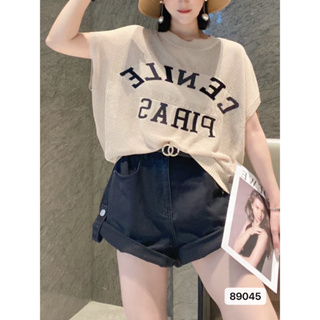 (พร้อมส่ง/89045#)เสื้อแขนสั้นคอกลม เสื้อแขนกุด แฟชั่นทรงโอเวอร์ไซร์ ผ้านิ่มใส่สบาย