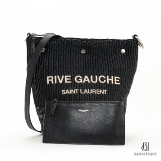 YSL RIVER GAUCHE BUCKET BLACK RAFFIA