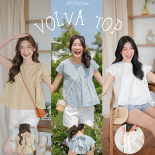 Volva top 🧸 เสื้อคอกลมชายระบายผูกโบว์ด้านหลัง