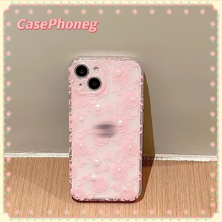 🍑CasePhoneg🍑ป้องกันการหล่น ขอบเต็ม iPhone 11 14 pro max สีชมพู ลายดอกกุหลาบ เคสใส หวานสวย เรียบง่ายcase for iPhone 12 13