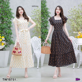 MM18751 Maxi dress ลายดอกเล็กทรงคอเหลี่ยม Maxi dress with small flower pattern, square neckline..