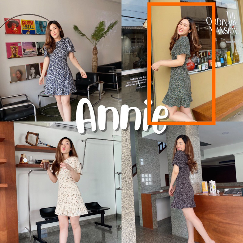 ส่งต่อ เดรส Annie จากร้าน 93favorsofficial สีเขียว แพทเทิร์นตามรูป sizeM