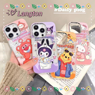 🌈Langton🌸ป้องกันการหล่น ขอบเต็ม iphone 11 14 pro max เส้นขอบโปร่งใส คุโลมิ วินนี่เดอะพูห์ น่ารัก case for iPhone 12 13