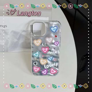 🌈Langton🌸ป้องกันการหล่น ขอบเต็ม iphone 11 14 pro max รูปหัวใจ เงิน เรียบง่าย ระดับสูง หวานสวย case for iPhone 12 13