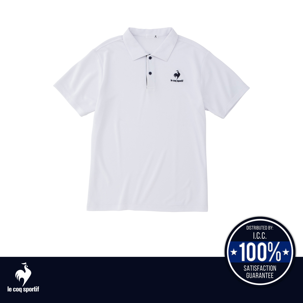 le coq sportif เสื้อโปโลเทรนนิ่ง ออกกำลังกาย สีขาว(Polo, ออกกำลังกาย, เทรนนิ่ง, lecoq, เลอค็อก)