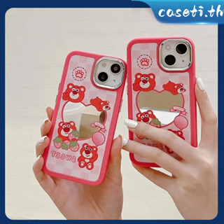 คูปองเคลม🎀เคสไอโ case for iphone 11 12 การ์ตูนหมีสตรอเบอร์รี่แสนสนุกและน่ารัก เคส 14 13 12 11 pro max เคสมือถือกันกระแ