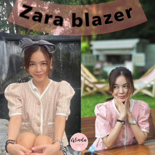 Zara blazer qเสื้อคลุมtweed คอวี แต่งกระเป๋าคู่