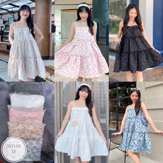 ML110 เดรส สายเดี่ยวแต่งระบาย ลายดอกนูน ลุคคุณหนูน่ารักมาก  งานผ้าแจ็คการ์ด Jacquard fabric    สี 3 สี. ชมพู ขาว เทา