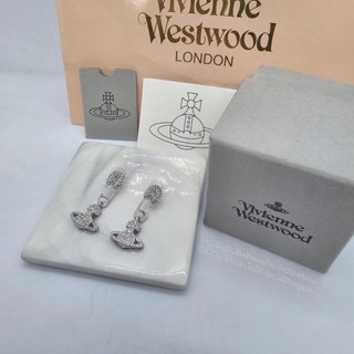 Vivienne Westwood Womens Clotilde Small Earrings ต่างหู แม่วิเวียน y2k อะไหล่เงิน ประดับเพชร  ตัวต่างหูตุ้มโลโก้