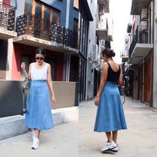 Denim flared skirt l กระโปรงยาวผ้ายีนส์ ทรงบาน