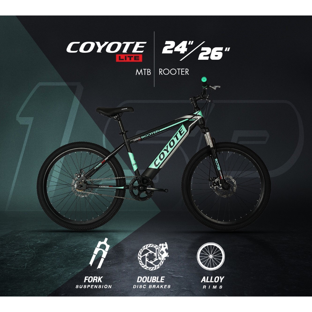 จักรยานเด็ก Coyote Lite MTB Rooter 24นิ้ว โช๊คหน้า ดิสเบรคหน้า-หลัง วงล้อ2ชั้น