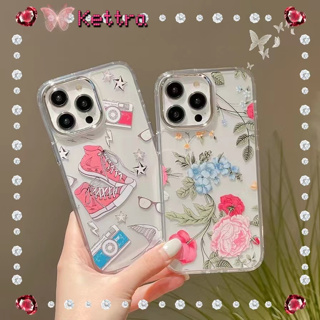 💜Kettra💜ป้องกันการหล่น ขอบเต็ม iPhone 11 14 pro max เคสใส ดอกไม้ ลวดลาย หวานสวย เล็กและสด case for iPhone 12 13