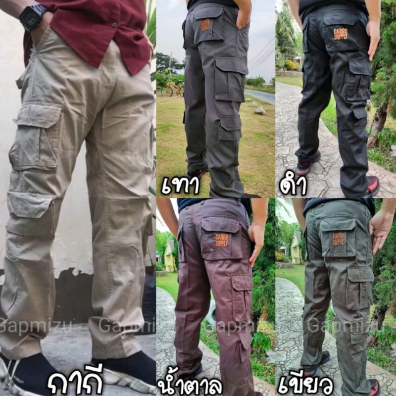 🔥ส่งใน 1-3 วัน🔥คาร์โก้แปดกระเป๋า เอว 30-42" ครบไซต์ ปักโลโก้หลังกระเป๋า มีหูเข็มขัด #6