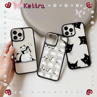 💜Kettra💜ป้องกันการหล่น ขอบเต็ม iPhone 11 14 pro max เคสใส การ์ตูน ลูกแมว หมีแพนด้า ขอบดำ เรียบง่าย case for iPhone 12 13