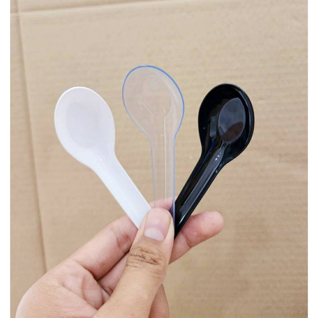 ช้อนข้าว ช้อนสั้น ช้อนซุป พลาสติก ขาว - ใส -ดำ เกรดพรีเมี่ยมอย่างดี ไม่บาดปาก ยกมัด 25 แพค ยี่ห้อTC - รูปที่ 2