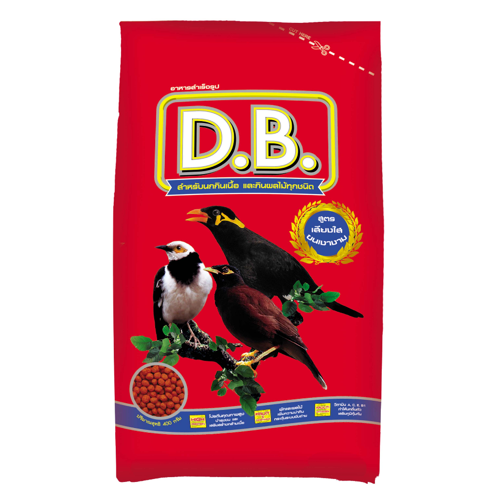 อาหารนกขุนทอง D.B. ขนาด 400 กรัม เม็ด M จำนวน 1 ถุง