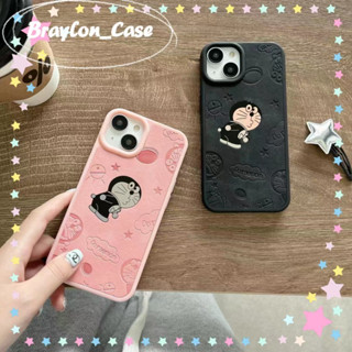 🌷Braylon🌷ขอบเต็ม พิมพ์ลายสามมิติ iphone 11 14 pro max การ์ตูน โดราเอมอน รุ่นคู่ สีชมพู สีดำ case for iPhone 12 13