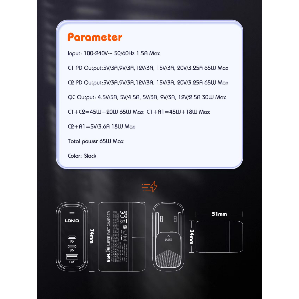 LDNIO Q366 GaN 65W  หัวชาร์จเร็ว  PD3.0/ QC3.0 อแดปเตอร์ Adapter Fast Charger ขาปักสำหรับทั่วประเทศ ราคา ถูกที่สุด ดีลบีเคเค แกลเลอรีภาพที่ 8
