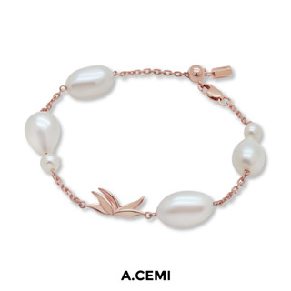 A.CEMI Orange Blossom Pearl Bracelet สร้อยข้อมือมุกแท้ ข้อมือเงินแท้ ชุบทอง 18K โรสโกลว์ สร้อยข้อมือดีไซน์ ของขวัญแฟน