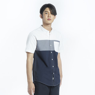 ME STYLE มีสไตล์ เสื้อเชิ้ตแขนสั้นทอลาย ไซส์ M-XL รุ่น MCCW1SF34V NAVY สีกรมท่า