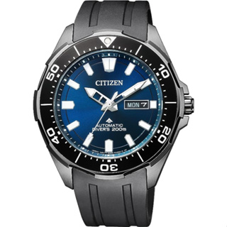 Citizen NY0075-12L หน้าปัดสีน้ำเงิน Mens Automatic Divers 200M Titanium Watch สายยาง