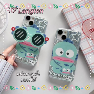 🌈Langton🌸ขาตั้ง ถอดได้ ปลาการ์ตูน การ์ตูน iphone 11 14 pro max เส้นขอบโปร่งใส ป้องกันการหล่น case for iPhone 12 13