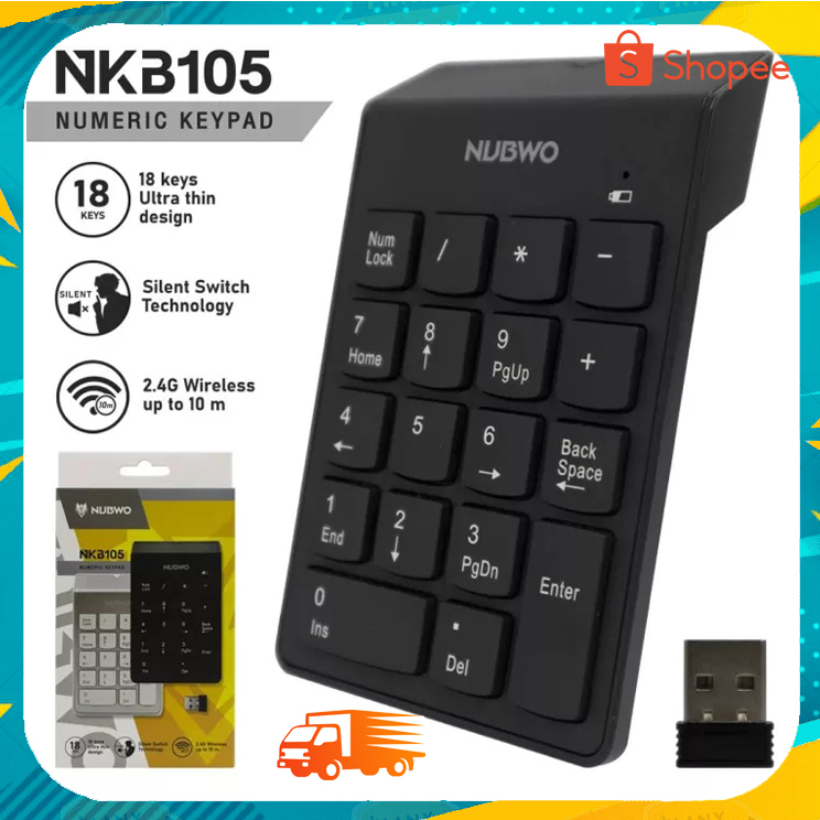 NUBWO NKB105 แป้มพิมพ์ตัวเลขไร้สายไร้เสียง Numeric Keypad Wireless 18Keys