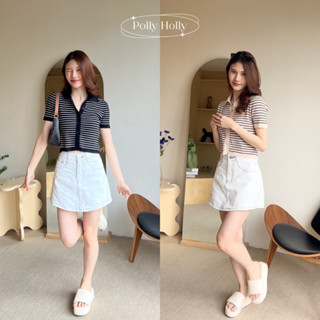 🧤🫧⌒ polly holly -Toby top เสื้อไหมพรมลายทางแขนสั้น