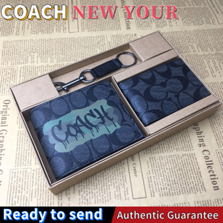 พร้อมส่ง🌟แท้ 💯%Coach กระเป๋าสตางค์ผู้ชาย Multi Card Slot Compact Wallet, Leather Wallet F24655