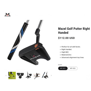 พัตเตอร์ พร้อมเส้นช่วยเล็ง รุ่นใหม่ Mallet MAZEL Golf Putter top Advanced Alignment