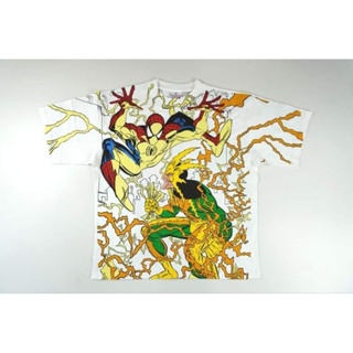 เสื้อยืดMarvel ลาย SpiderMan vs Electro Sandman comic Bootleg T-shirt ยุด90s.