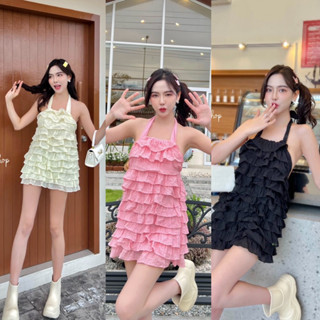 Teera❤️พร้อมส่ง✨Top Minidress💓เดรสดีเทลระบายชั้นไล่เลเยอร์ งานจริงสวยมาก ทรงผูกคอลุคคุณหนู Goodluck