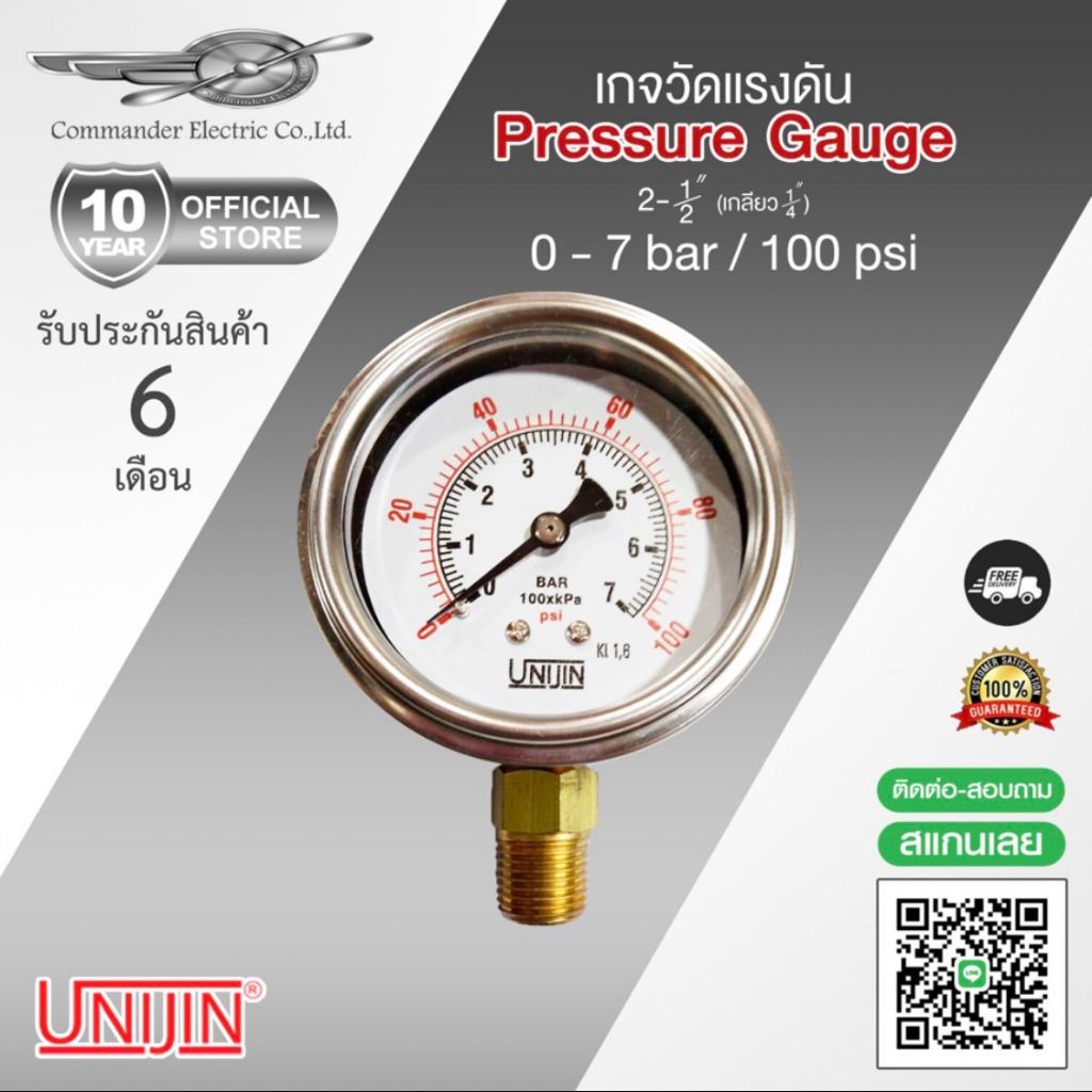 Pressure gauge เกจแรงดัน 0 - 7 Bar / 100 Psi