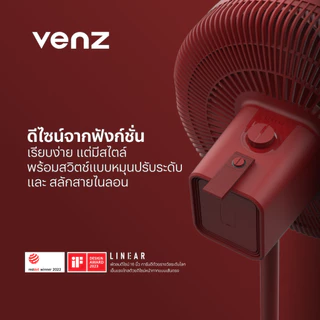 [New Minorchange ใบพัดใส] Venz เวนซ์ พัดลมแต่งบ้านมินิมอล รุ่น Linear 16 นิ้ว ตั้งพื้น สีแดง สีขาว สีดำ