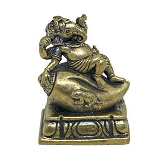 พระพิฆเนศ ปางเอนกประทับบนหอยสังข์ วัสดุทองเหลือง สูง 2.3 ซม. Ganesha Mini Brass Statue #19 Home Decor by Boss