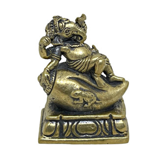 พระพิฆเนศ ปางเอนกประทับบนหอยสังข์ วัสดุทองเหลือง สูง 2.3 ซม. Ganesha Mini Brass Statue #19 Home Decor by Boss