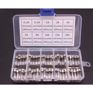 100pcs M6X20A Quick Fast Blow Glass Tube Fuse Assortment Kit 0.2A-20A