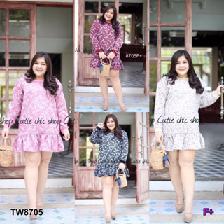 TW8705 Dress #BigSize เดรสลายดอกคอกลม แขนสั้น