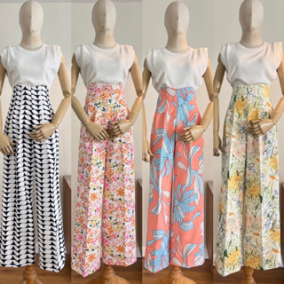 ♥ พร้อมส่ง♥กางเกงขายาวทรงกระบอก ขอบเอววี งานซิปหลัง งานพิมพ์ลาย ผ้าไมโคร คัตติ้งดีสุดๆ