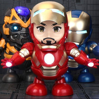 IRONMAN DANCE หุ่นยนต์เต้นได้ ใส่ถ่าน2A ไอร่อนแมนเต้นได้หมุนตัวได้ Hero Dance มีเสียงมีไฟ ของขวัญเด็กเล็ก TY212