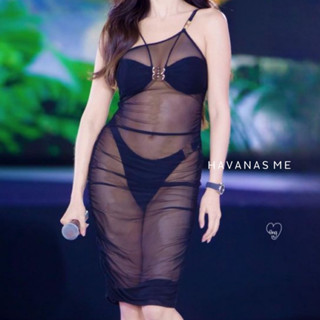 พร้อมส่ง - เดรสซีทูสีดำ ใส่คลุม bikini ดีเทลเบี่ยงไหล่ เซ็กซี่ havanas me