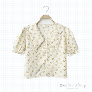 𝟴.𝟴 𝙎𝙐𝙋𝙀𝙍 𝙎𝘼𝙇𝙀 ZS166 เสื้อคอหยักแขนตุ๊กตา  ผ้าครัชพิมพ์ลายดอกไม้