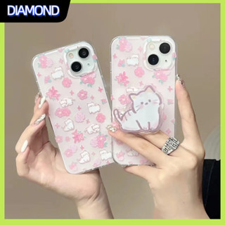 💲คูปองเคลม💲เคสไอโ case for iphone 11 12 ลูกแมวสีชมพูพร้อมขาตั้ง เคส 14 13 12 11 pro max ซิลิโคนเหลวป้องกันการตกหล่น