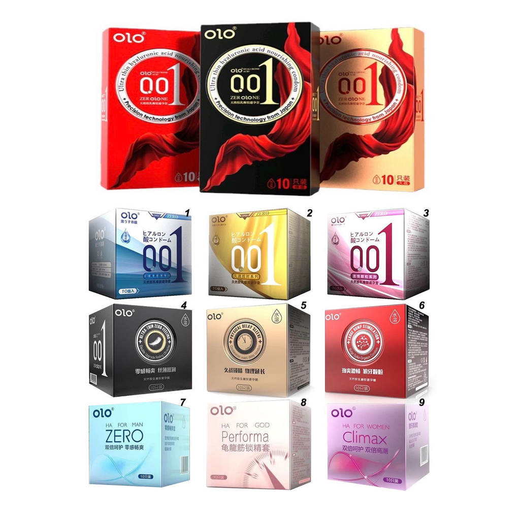 OLO Thin 001 10pcs series condoms ถุงยางอนามัย ถุงยาง (10ชิ้น/1กล่อง) แบบบาง บาง 0.01 มิล freesize 50-54mm